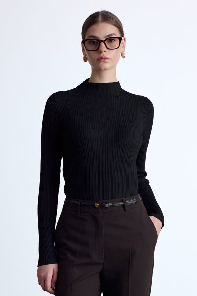 HIGH COLLAR KNITWEAR BLOUSE BLACK 