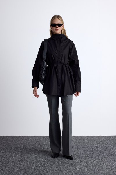 HIGH COLLAR DESIGN SHIRT BLACK 