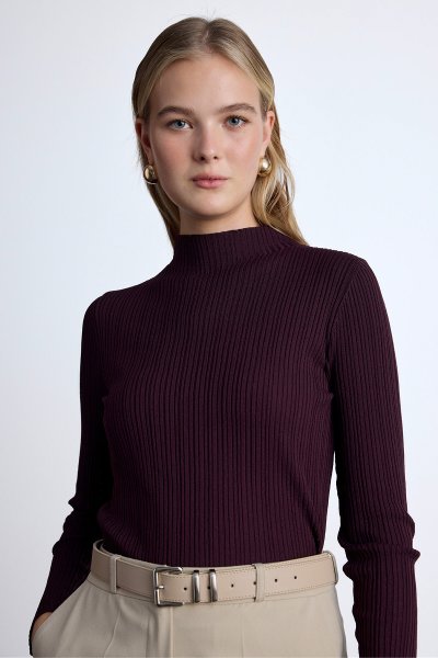 HIGH COLLAR KNITWEAR BLOUSE CHERRY 