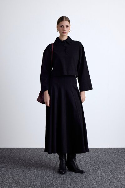 PREMIUM ÖRME VOLANLI ETEK SİYAH 