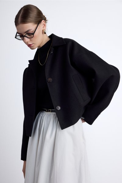 DORİ WOOL SHORT CACHET COAT BLACK 