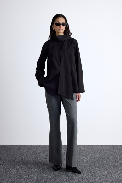 PREMIUM SHIRT WITH SCARF DETAILED BLACK 