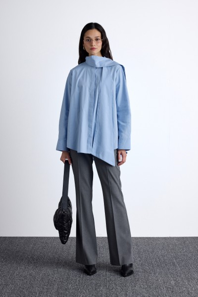 PREMIUM SHIRT WITH SCARF DETAILED BLUE 