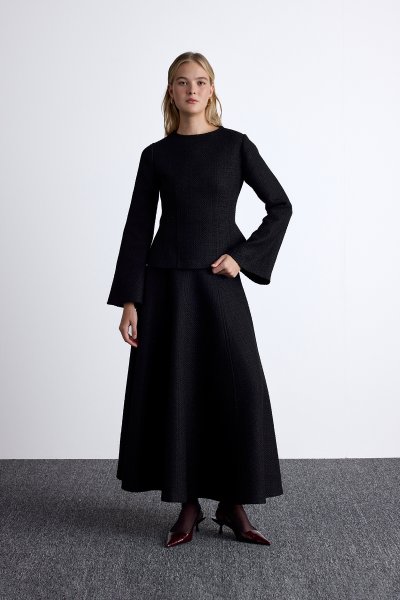 PEPLUM DETAYLI TÜVİT BLUZ SİYAH 