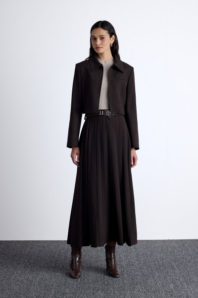 WIDE PLEATED SKIRT BITTER BROWN 
