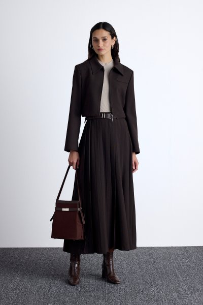 KLASİK KESİM CROP BLAZER CEKET ACI KAHVE 