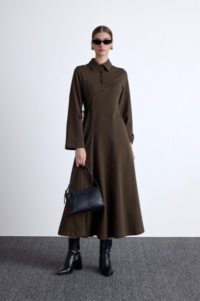 PREMIUM ÖRME YAKALI ELBİSE HAKİ 