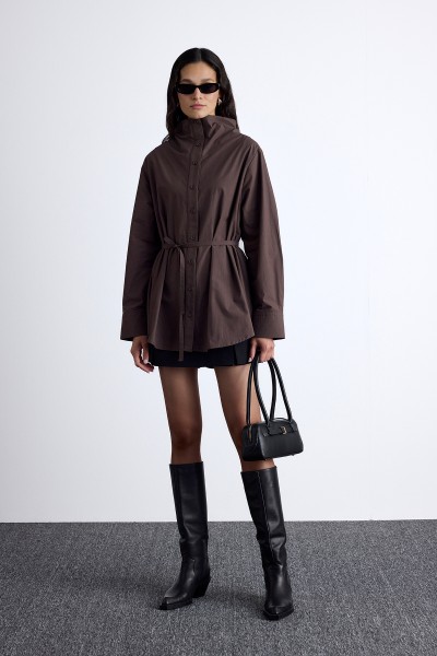 HIGH COLLAR DESIGN SHIRT BROWN 