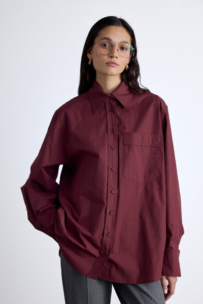 PİLE DETAYLI OVERSIZE GÖMLEK BORDO 