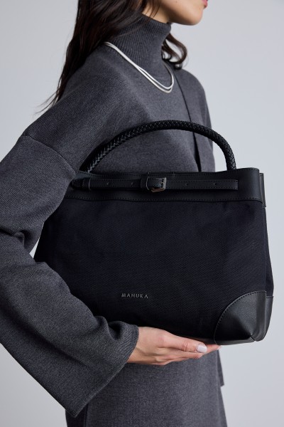 CANVAS BAG WITH BELT DETAILS BLACK 