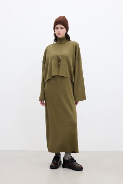 SLEEVELESS HIGH COLLAR KNITWEAR DRESS GREEN 