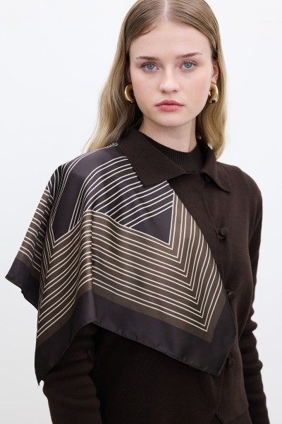 DESENLİ SATEN BOYUN FULARI CLASSIC- KAHVE 