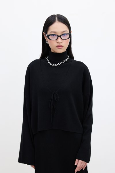 BAĞCIKLI TRİKO HIRKA SİYAH 