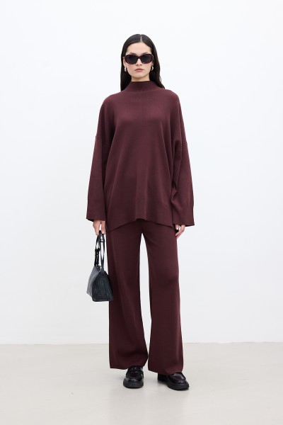 OVERSIZE YÜKSEK YAKA KAZAK BORDO 