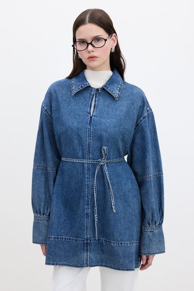WIDE CUFF DENIM SHIRT BLUE 