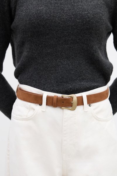 SUEDE LEATHER BUCKLE BELT CAMEL 