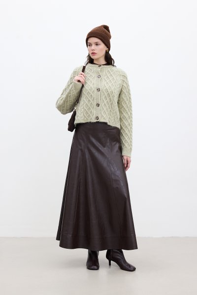 GENİŞ KESİM DERİ ETEK ACI KAHVE 