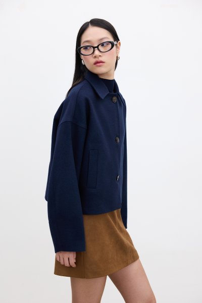 DORI WOOL SHORT CASHMERE COAT NAVY BLUE 