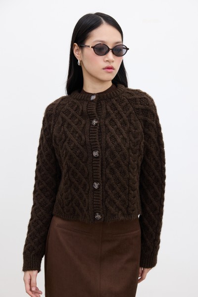 BRAIDED CARDIGAN BROWN 