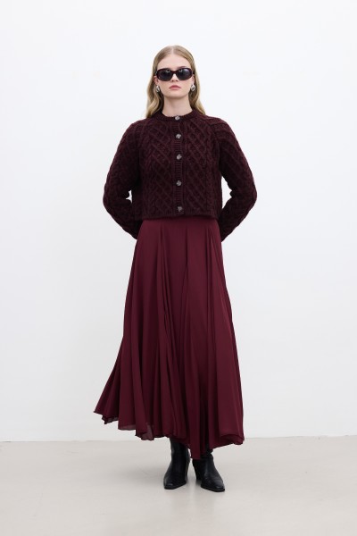 WIDE ROLLED SKIRT CLARET RED 