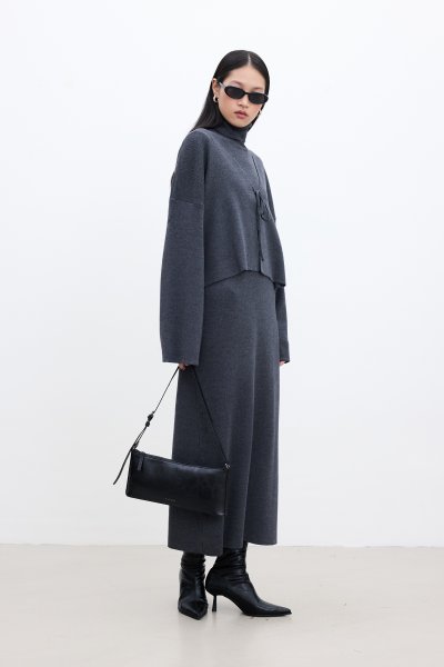 SLEEVELESS HIGH COLLAR KNITWEAR DRESS ANTHRACITE 