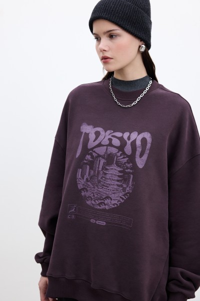 OVERSIZE SWEATSHIRT WITH PRINTED DETAILS MAROON 
