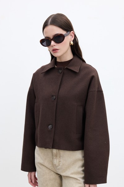 DORİ WOOL SHORT CACHET COAT BROWN 