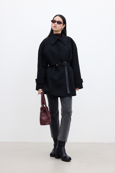 MARİ KRUVAZE TRENÇ KABAN SİYAH 