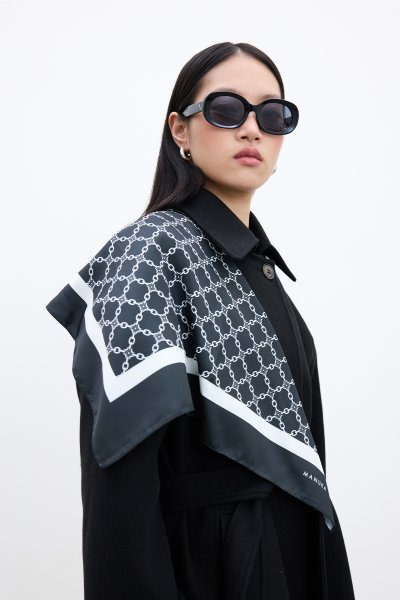 DESENLİ SATEN BOYUN FULARI MONOGRAM-ANTRASİT 