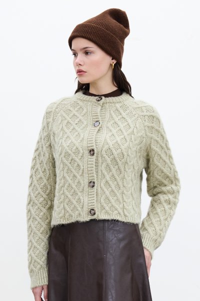 HAIR BRAIDED CARDIGAN SOFT GREEN 