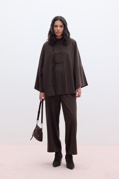 TENCEL GENİŞ PAÇA PANTOLON KAHVERENGİ 