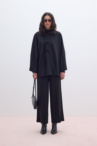 TENCEL GENİŞ PAÇA PANTOLON SİYAH 