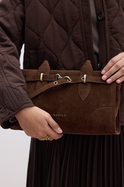 GRACE SUNİ SÜET KEMERLİ ÇANTA ACI KAHVE 