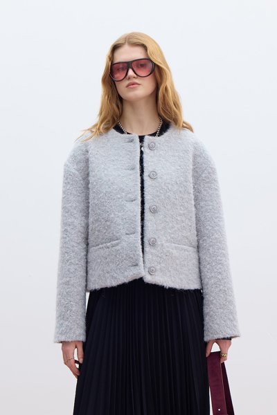 THICK CASHMERE POCKET SHORT COAT GRAY 