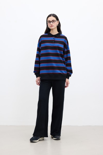 POLO YAKA OVERSIZE SWEATSHIRT MAVİ 