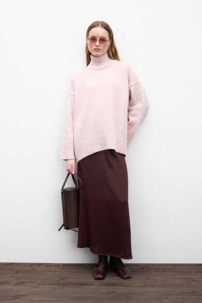 SATIN MIDI SKIRT BITTER BROWN 