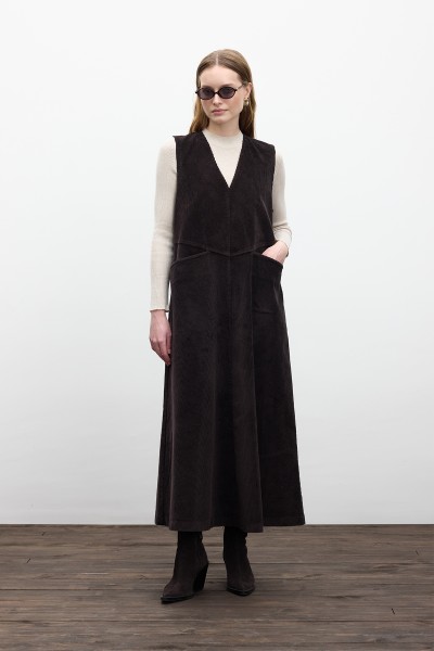 FİTİLLİ KADİFE JİLE ELBİSE ACI KAHVE 