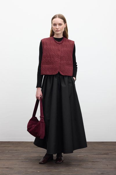 KAPİTONE NAKIŞLI YELEK BORDO 