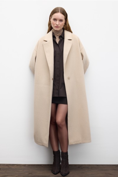 PLAIN CLOSURE CACHET COAT CAMEL HAIR 