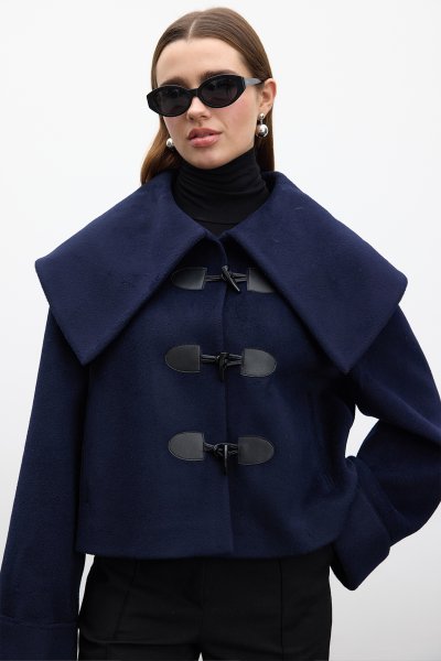 BUCKLED CACHET COAT NAVY BLUE 