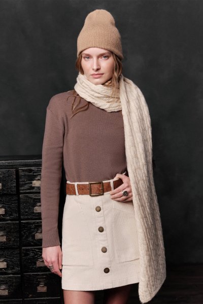 FİTİLLİ KADİFE MİNİ ETEK VANİLYA 