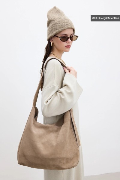 SÜET MAXİ KOL ÇANTASI KUM 
