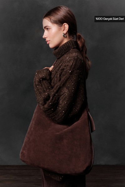SÜET MAXİ KOL ÇANTASI KAHVERENGİ 