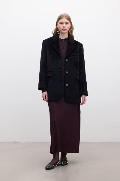 KEMERLİ KAŞE CEKET SİYAH 