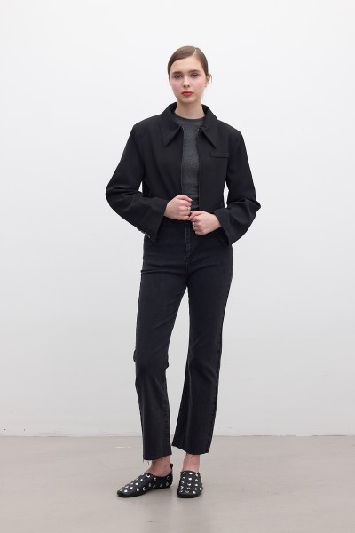 KLASİK KESİM CROP BLAZER CEKET SİYAH 
