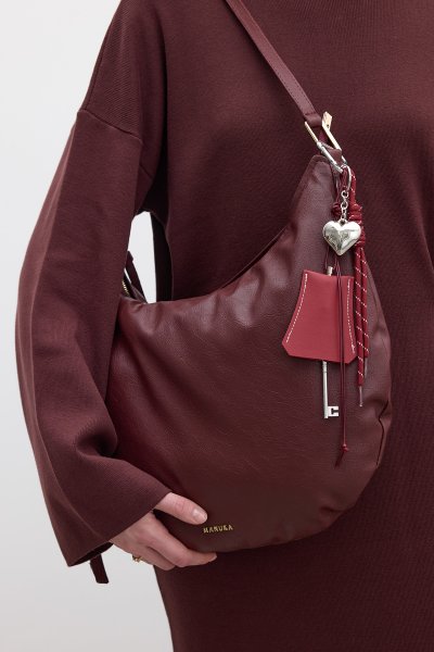 SOFT LEATHER OVAL SHOULDER BAG CLARET RED 