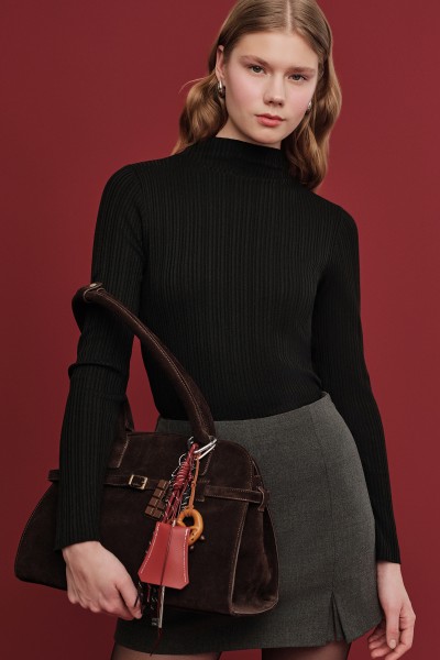 SÜET KEMERLİ ÇANTA KAHVERENGİ 