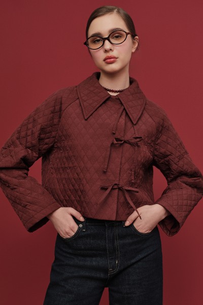 KAPİTONE BAĞLAMALI KISA CEKET BORDO 