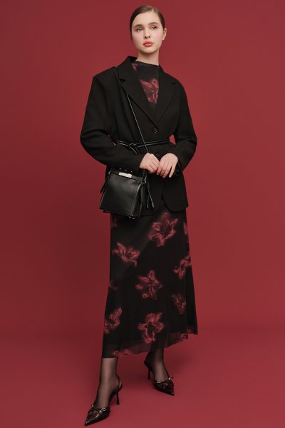 DESENLİ GENİŞ KOL TÜL ELBİSE LOTUS 