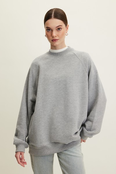 OVERSIZE BASIC SWEATSHIRT GRİ MELANJ 